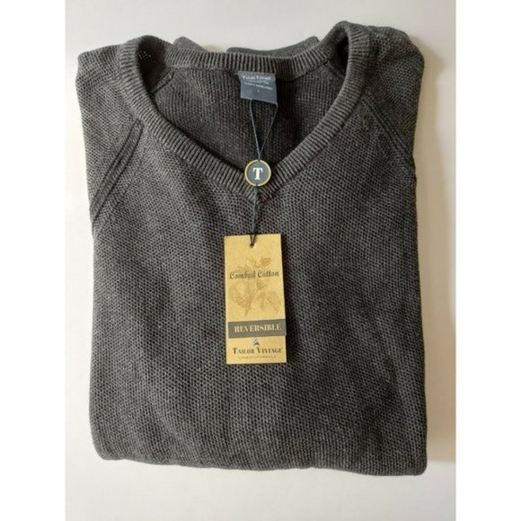 Taylor Vintage Reversible V Neck Sweater Pullover Gray/Heather Silver - Picture 8 of 8